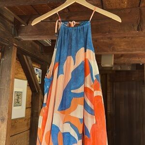 Maeve by ANTHROPOLOGY Blue and Orange Floral Maxi Dress